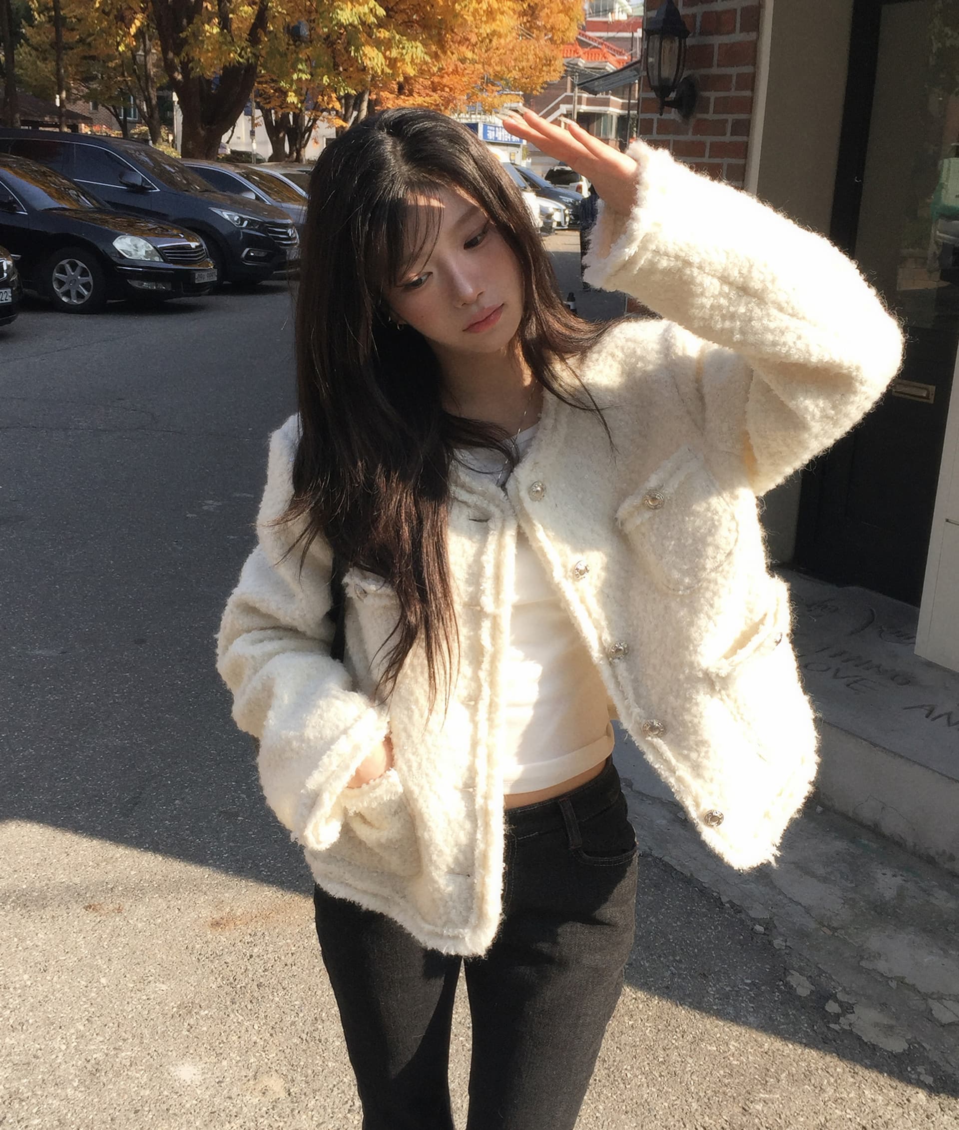 크기 있음 업데이트 한 부서 품격 우아함 작은 샤넬 스타일 미니멀리즘 라운드 넥 싱글 줄 버튼 보온 트위드 짧은 외투 상세 이미지 23