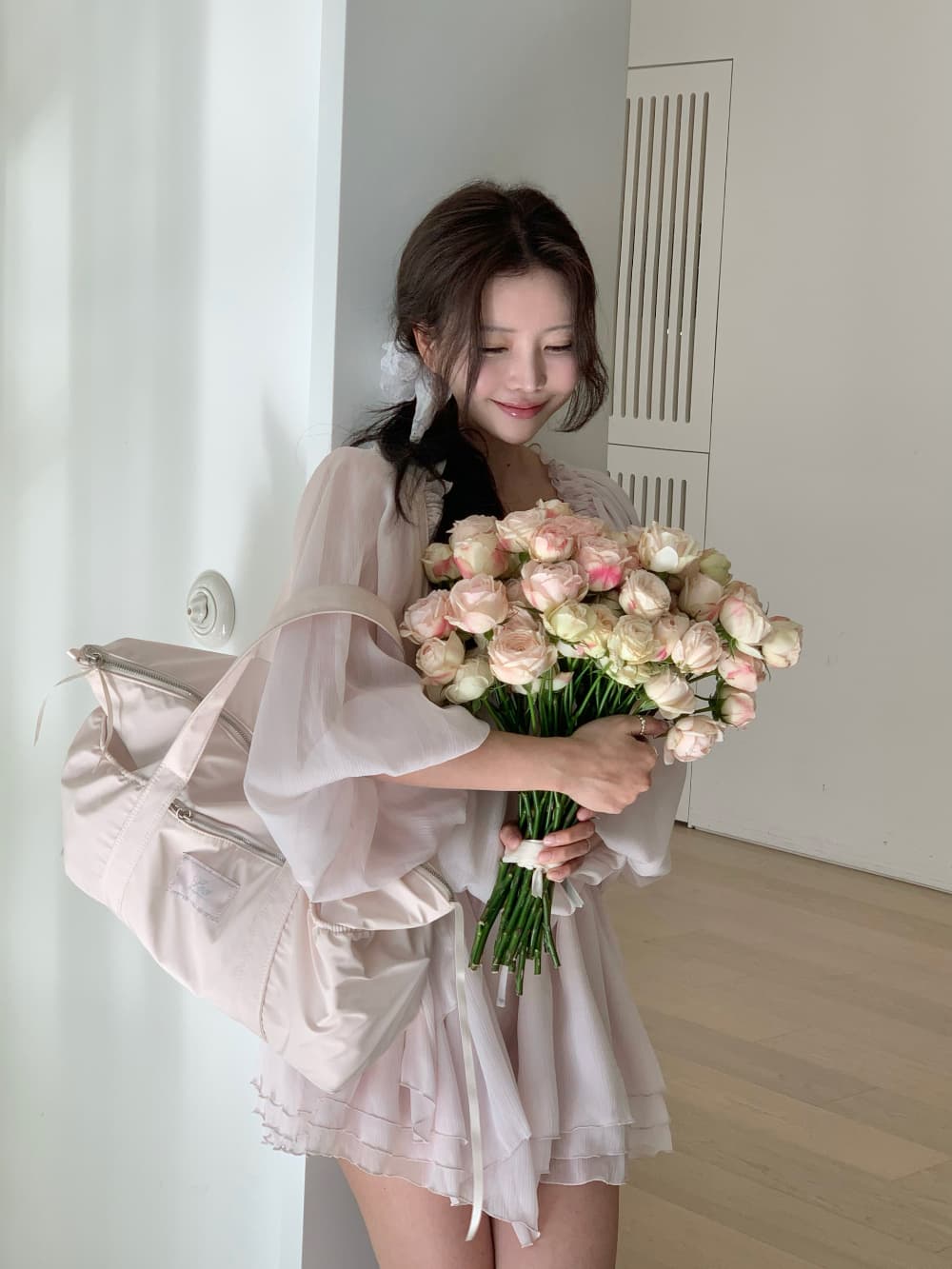 크기 있음 업데이트 ins 보 주님 섹션 부드러운 우아함 품격 핑크색 허리 수축 슬림해 보이는 디스플레이 다리 길이 슈퍼 요정 드레스 상세 이미지 4