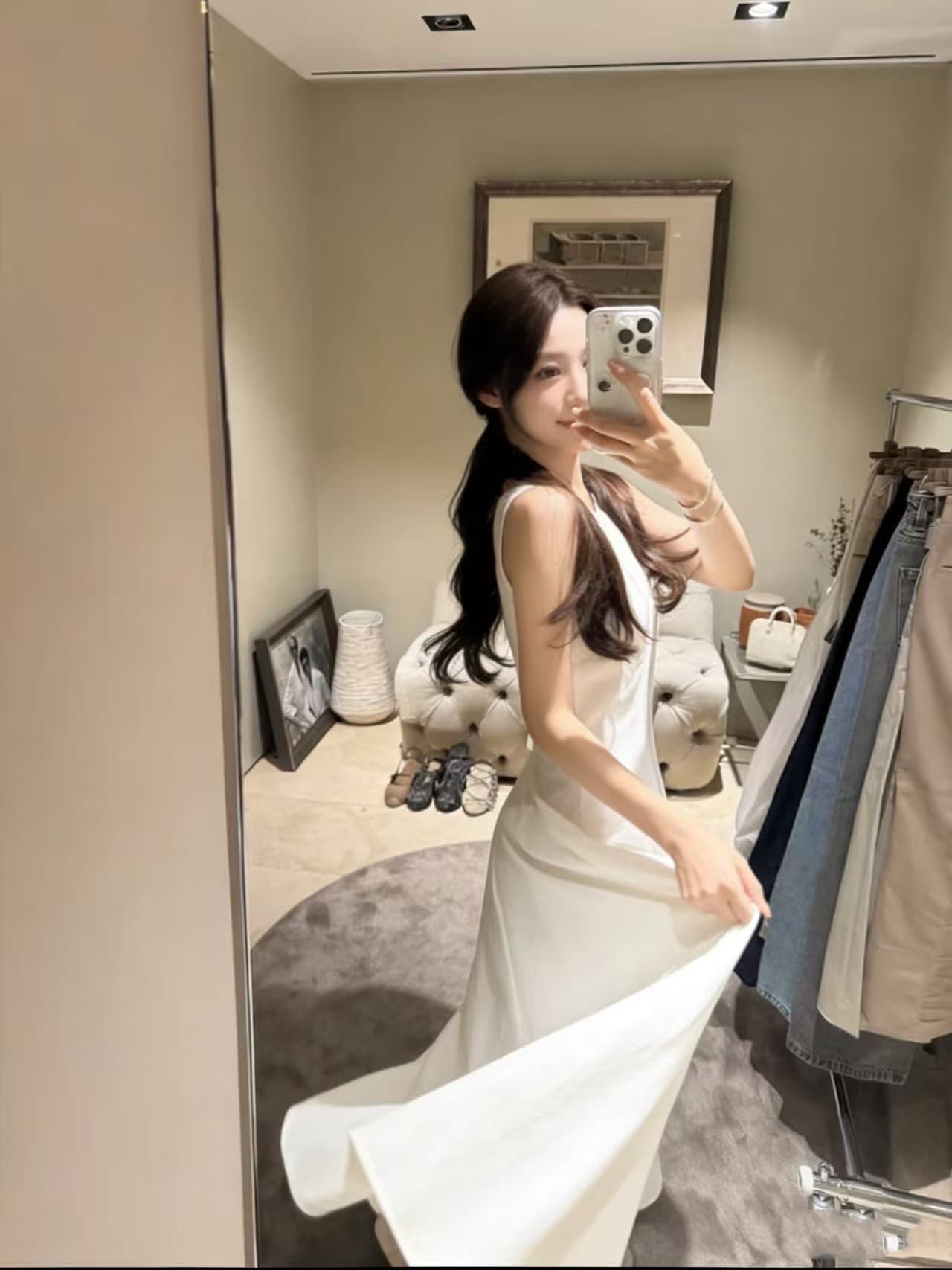 크기 있음 업데이트 프랑스식 품격 레트로 우아함 슬림해 보이는 다용도 라인 센스 허리 수축 민소매 드레스 상세 이미지 1