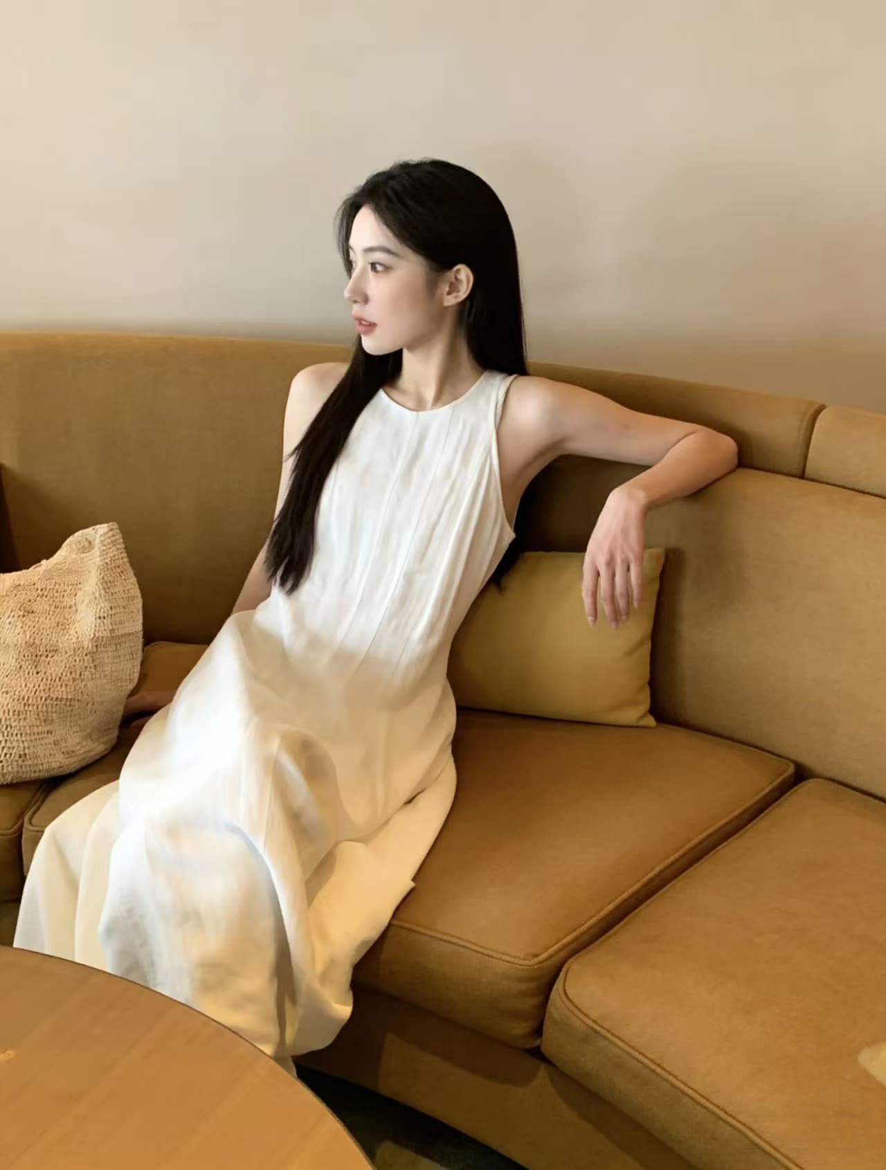 크기 있음 업데이트 프랑스식 품격 레트로 우아함 슬림해 보이는 다용도 라인 센스 허리 수축 민소매 드레스 상세 이미지 12