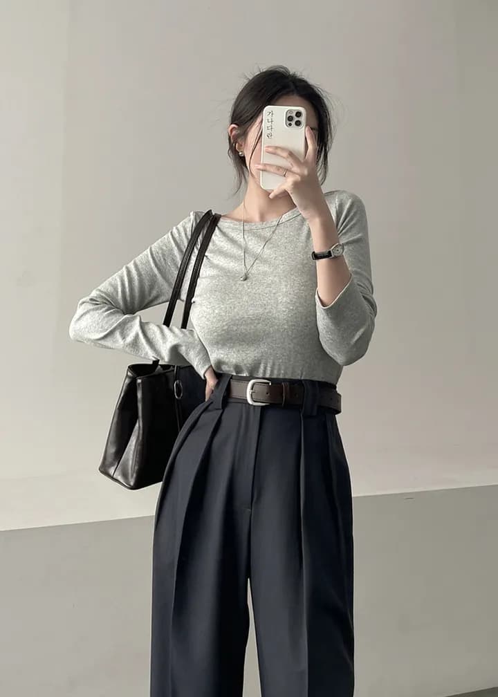 크기 있음 업데이트 작은 대중 미니멀리즘 하이웨이스트 플리츠 디자인 도루 센스 스트레이트 루즈핏 넓은 다리 바닥 청소 캐주얼 바지 긴 바지 상세 이미지 23