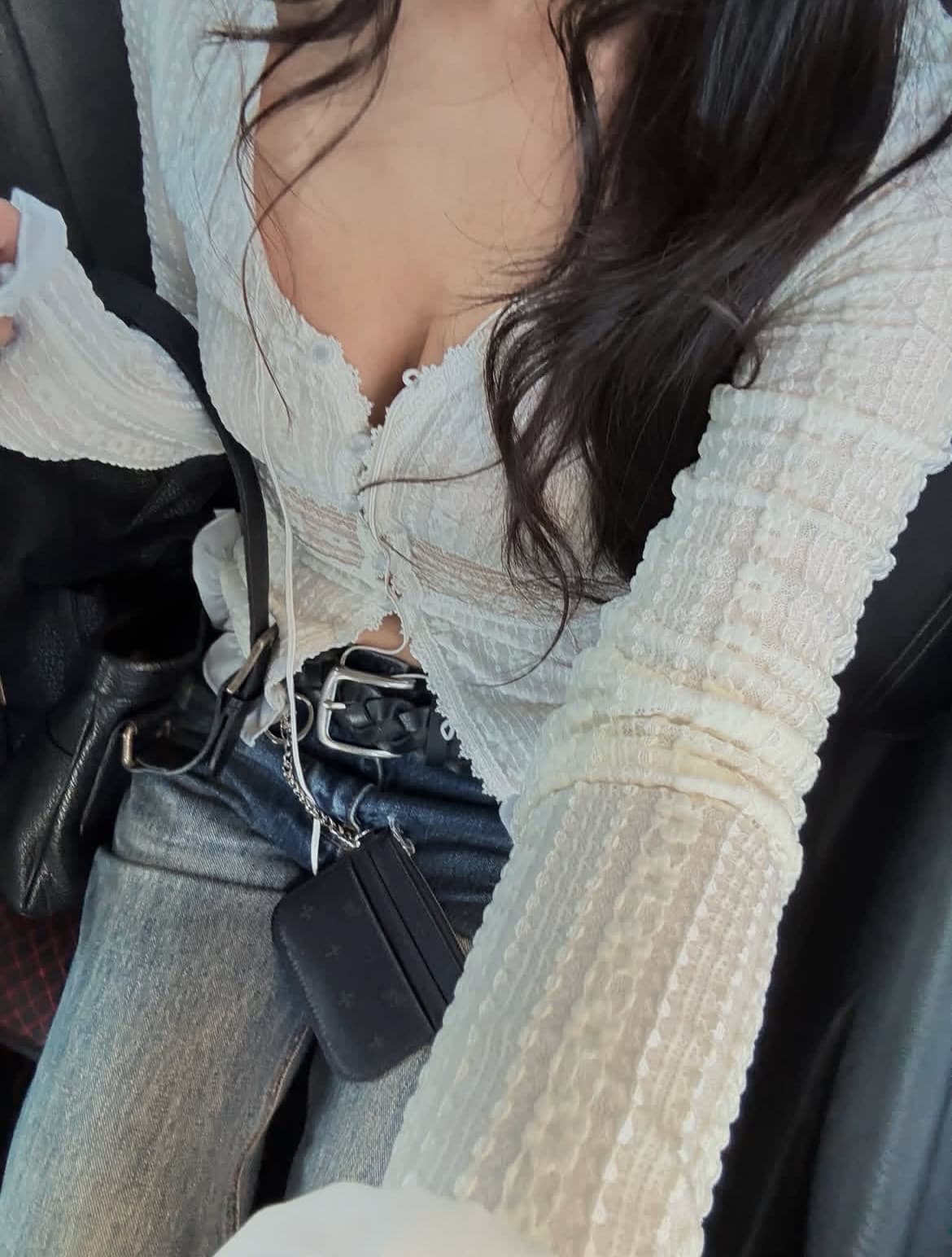 크기 있음 업데이트 V넥 레이스 조각 오픈 가디건 긴팔 몸매 가꾸기 슬림해 보이는 섹시함 순수한 욕망 바람 맨위 봄 여름 셔츠 상세 이미지 8