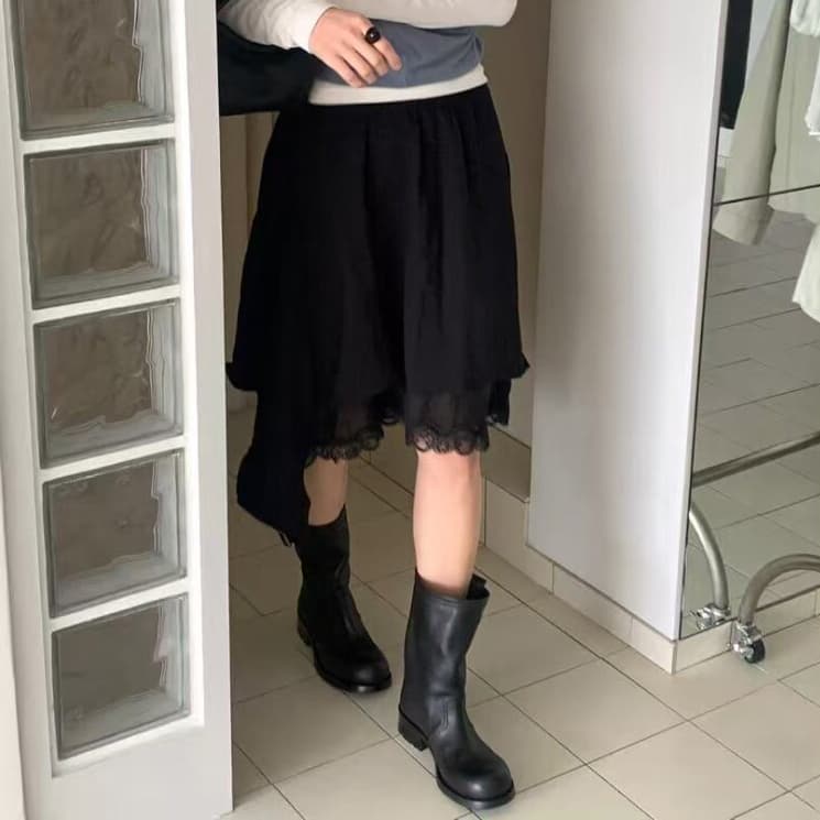 크기 있음 업데이트 한 부서 작은 대중 디자인 센스 다용도 불규칙 레이스 조각 허리밴드 반 스커트 이미지 3