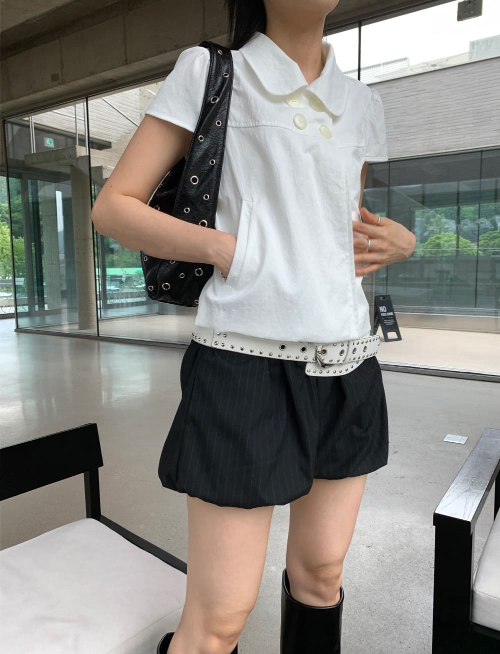 크기 있음 업데이트 일본식 소녀 센스 네 단추 여름 레트로 베이비 칼라 캐주얼 반팔 셔츠 맨위 상세 이미지 22