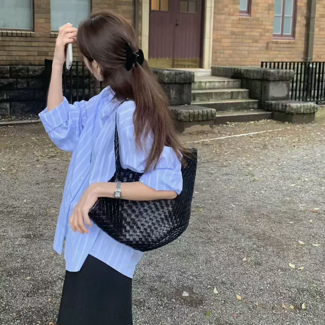 크기 있음 업데이트 ins 보 주님 섹션 일상 아니요 폐기 됨 한 부서 품격 루즈핏 다용도 스트라이프 긴팔 여성 셔츠 이미지 2