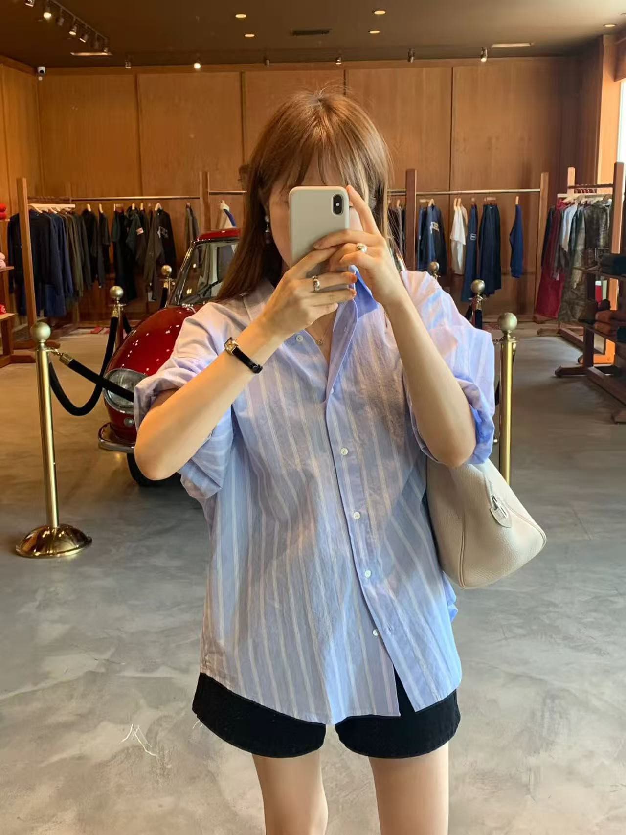 크기 있음 업데이트 ins 보 주님 섹션 일상 아니요 폐기 됨 한 부서 품격 루즈핏 다용도 스트라이프 긴팔 여성 셔츠 상세 이미지 3