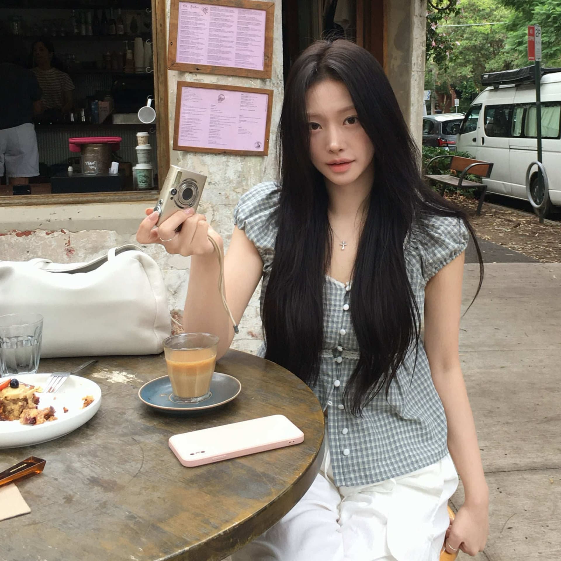크기 있음 업데이트 프랑스식 레트로 연령 감소 귀여운 광장 칼라 체크무늬 허리 수축 슬림해 보이는 셔츠 여성용 짧은 소매 맨위 이미지 2