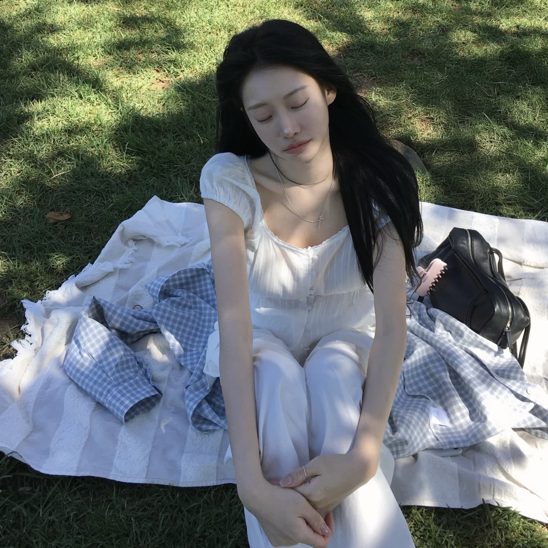 크기 있음 업데이트 프랑스식 레트로 연령 감소 귀여운 광장 칼라 체크무늬 허리 수축 슬림해 보이는 셔츠 여성용 짧은 소매 맨위 이미지 3