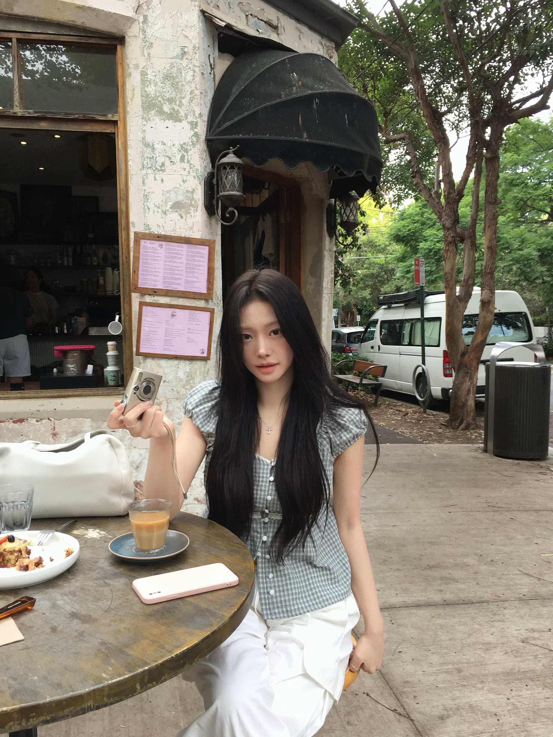 크기 있음 업데이트 프랑스식 레트로 연령 감소 귀여운 광장 칼라 체크무늬 허리 수축 슬림해 보이는 셔츠 여성용 짧은 소매 맨위 상세 이미지 1