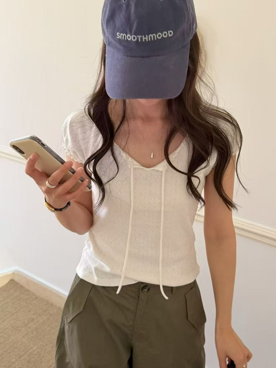 크기 있음 업데이트 한 부서 미니멀리즘 통기성 편안함 당겨서 전체 다용도 일상 프릴 티셔츠 맨위 상세 이미지 4