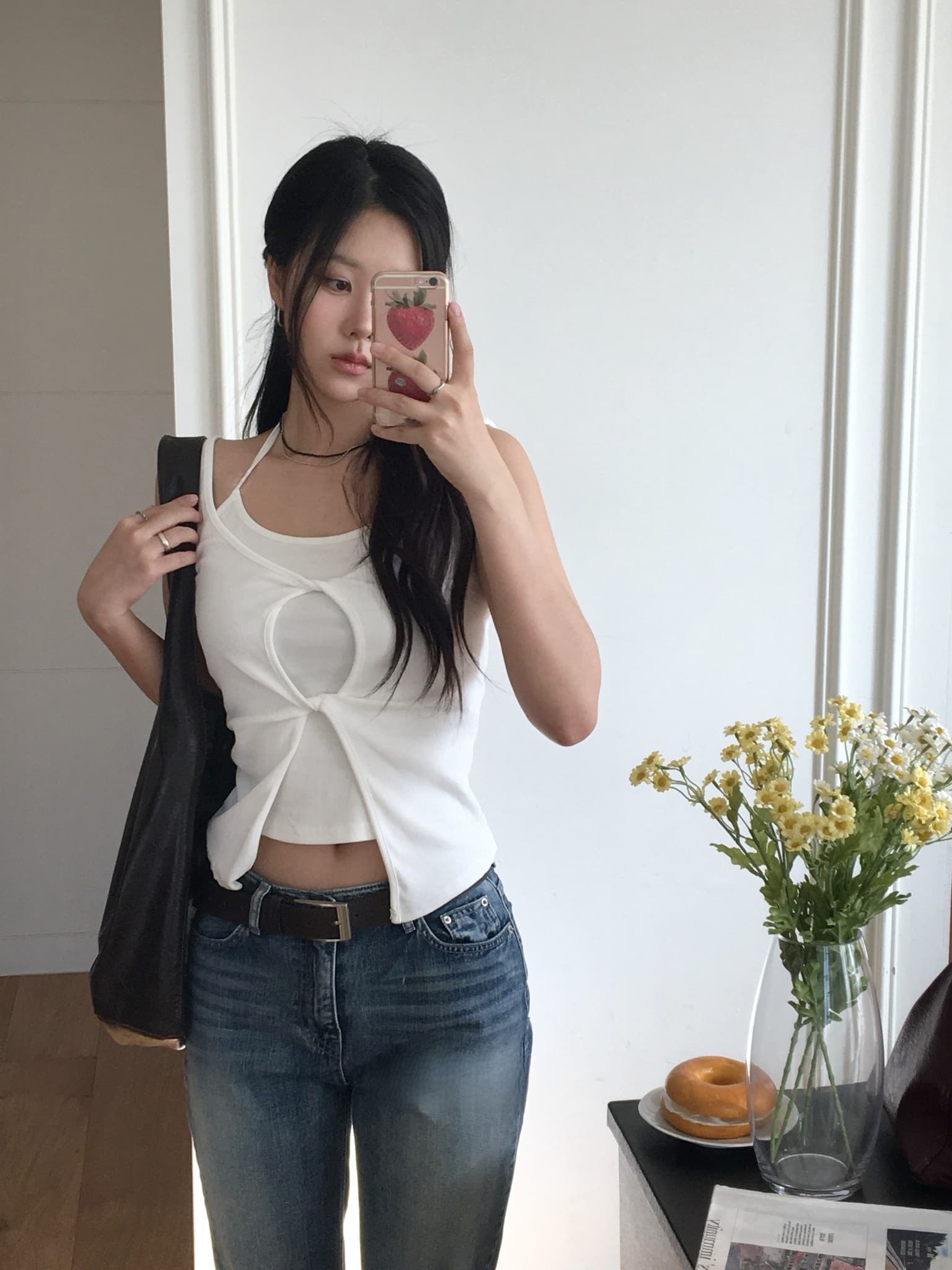 크기 있음 업데이트 한 부서 여름 미니멀리즘 두 조각 비틀림 홀로우 아웃 트임 디자인 슬림해 보이는 행침 목 조끼 맨위 상세 이미지 6