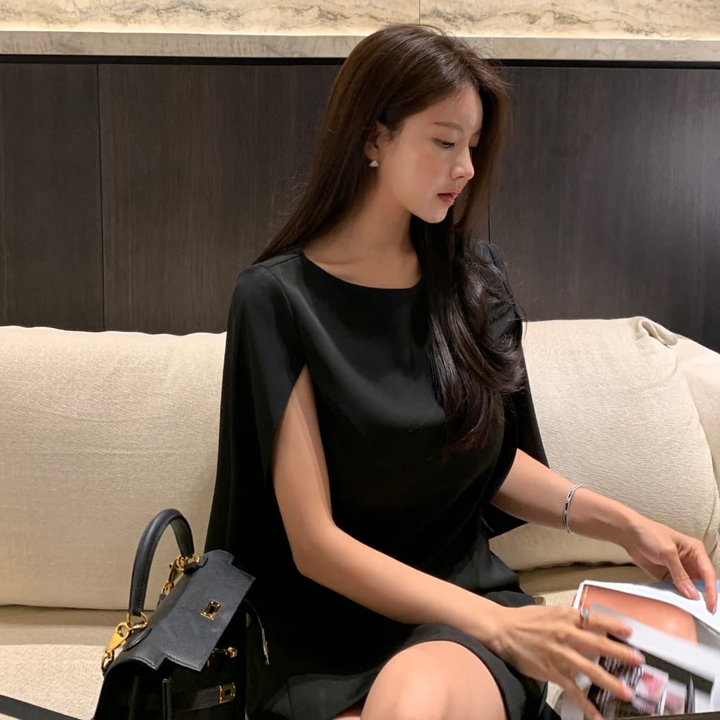 크기 있음 업데이트 프랑스식 우아함 품격 레트로 트임 소매 허리 수축 슬림해 보이는 빛 요리 한 바람 드레스 이미지 2