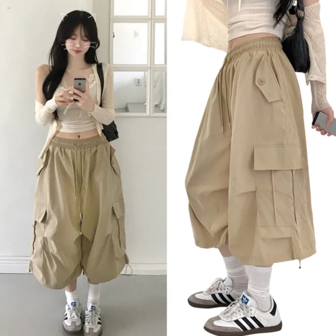 크기 있음 업데이트 ins 보 주님 섹션 한 부서 작은 대중 루즈핏 중성 바람 다용도 거리 차가운 잘 생긴 소녀 캐주얼 바지