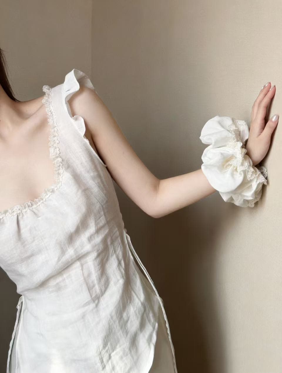 크기 있음 업데이트 프랑스식 우아함 부드러운 레트로 스타일 다용도 레이스 레이스 날다 소매 조끼 슬림해 보이는 작은 셔츠 이미지 4