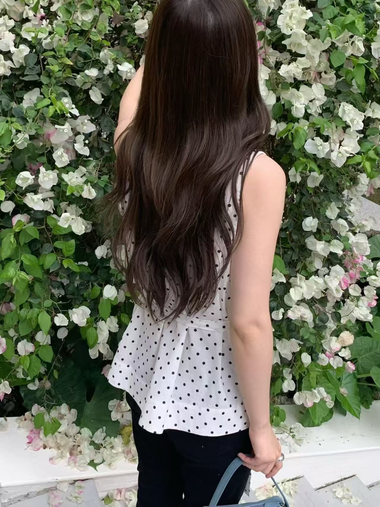크기 있음 업데이트 한 부서 미니멀리즘 고유 한 디자인 센스 네클라인 다용도 출퇴근 우아함 도트 무늬 민소매 셔츠 맨위 상세 이미지 4