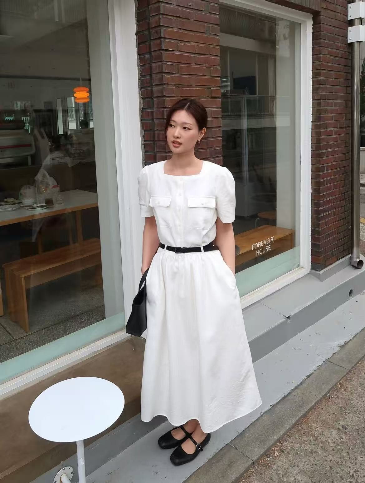 크기 있음 업데이트 프랑스식 레트로 품격 우아함 광장 칼라 미니멀리즘 다용도 통기성 드레스 가치가 없다. 벨트 상세 이미지 3