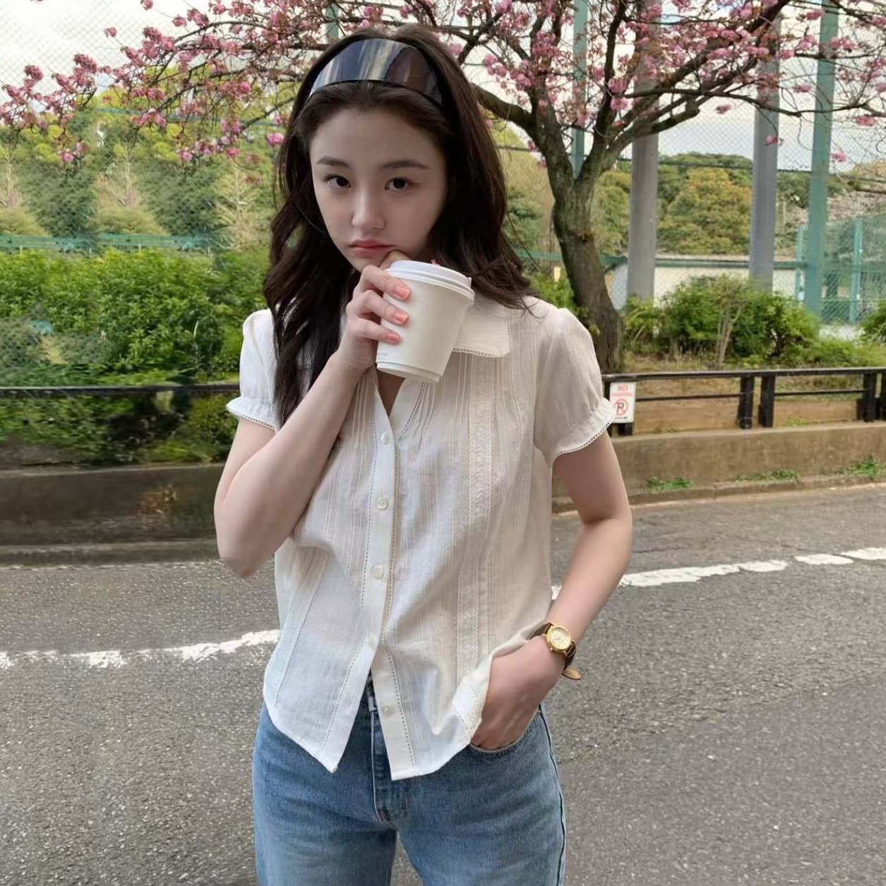 크기 있음 업데이트 한국 b ack p 원 ins 수직 곡물 마이크로 허리 수축 POLO 칼라 품격 반팔 셔츠