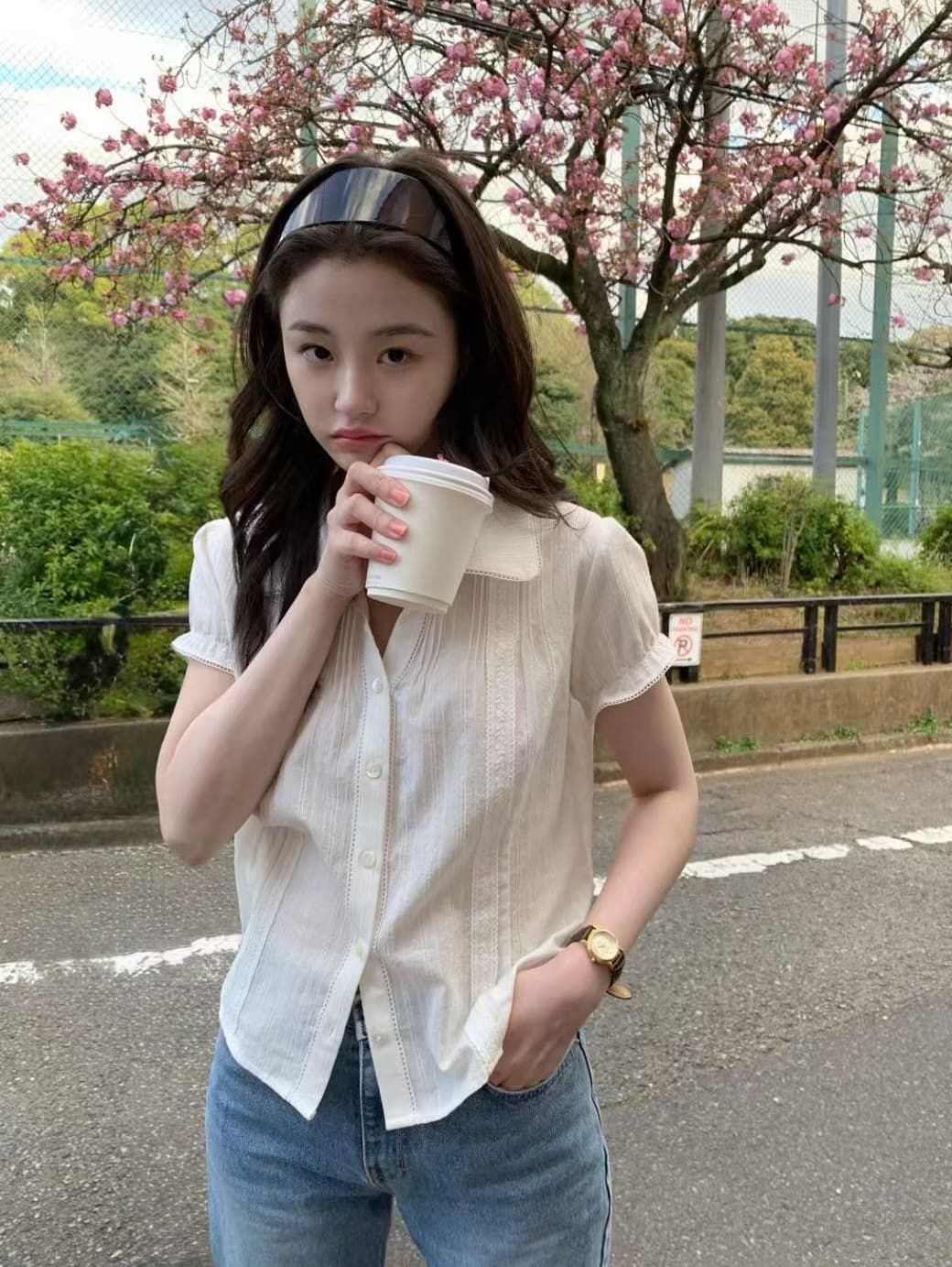 크기 있음 업데이트 한국 b ack p 원 ins 수직 곡물 마이크로 허리 수축 POLO 칼라 품격 반팔 셔츠 상세 이미지 1