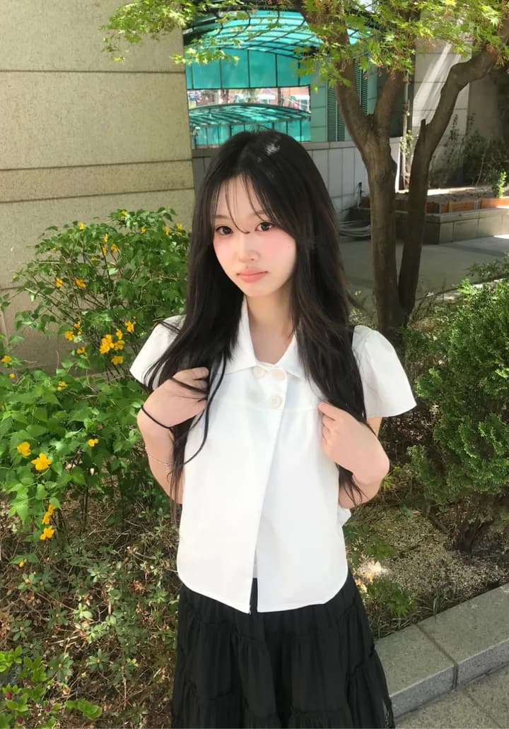크기 있음 업데이트 일본식 소녀 센스 네 단추 여름 레트로 베이비 칼라 캐주얼 반팔 셔츠 맨위 상세 이미지 4