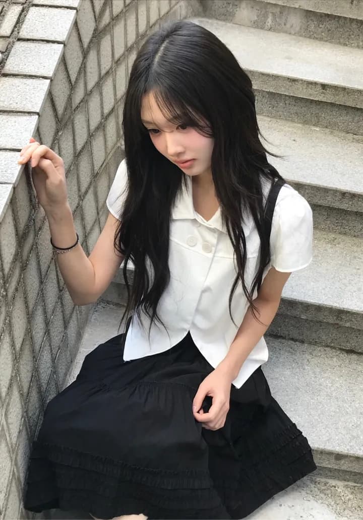 크기 있음 업데이트 일본식 소녀 센스 네 단추 여름 레트로 베이비 칼라 캐주얼 반팔 셔츠 맨위 상세 이미지 9