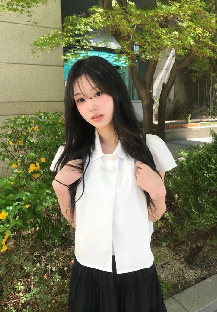 크기 있음 업데이트 일본식 소녀 센스 네 단추 여름 레트로 베이비 칼라 캐주얼 반팔 셔츠 맨위 상세 이미지 14