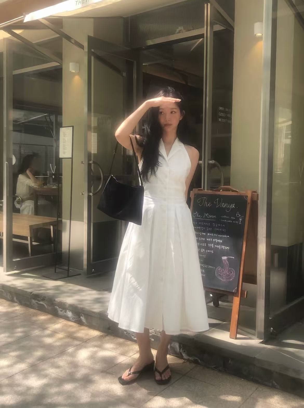 크기 있음 업데이트 프랑스식 레트로 영화 센스 작은 폴로 칼라 우아함 품격 행침 목 스타일 민소매 여성 드레스 여름 상세 이미지 7