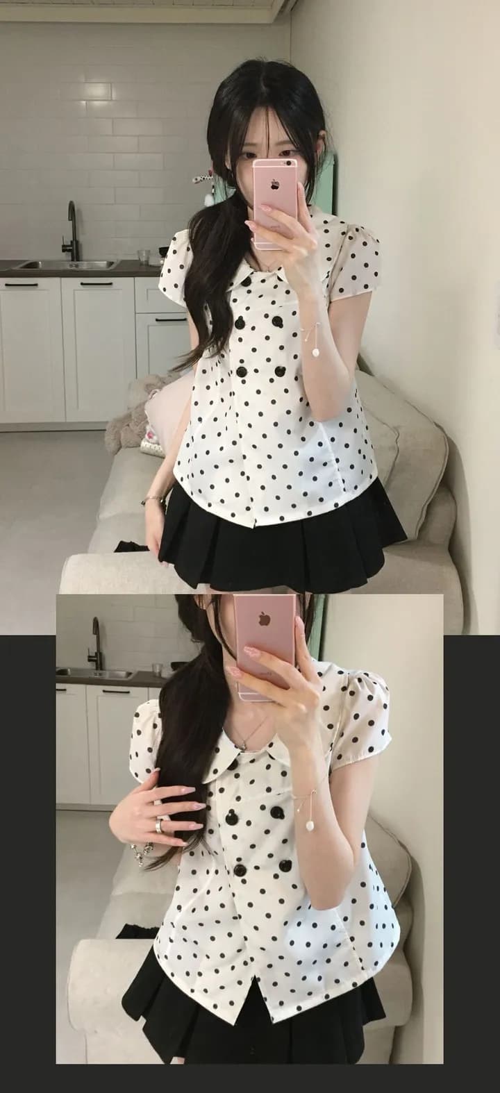 한 부서 달콤한 스타일 도트 무늬 연령 감소 베이비 칼라 반팔 셔츠 여성 의류 여름 슬림해 보이는 다용도 chic 맨위 상세 이미지 2