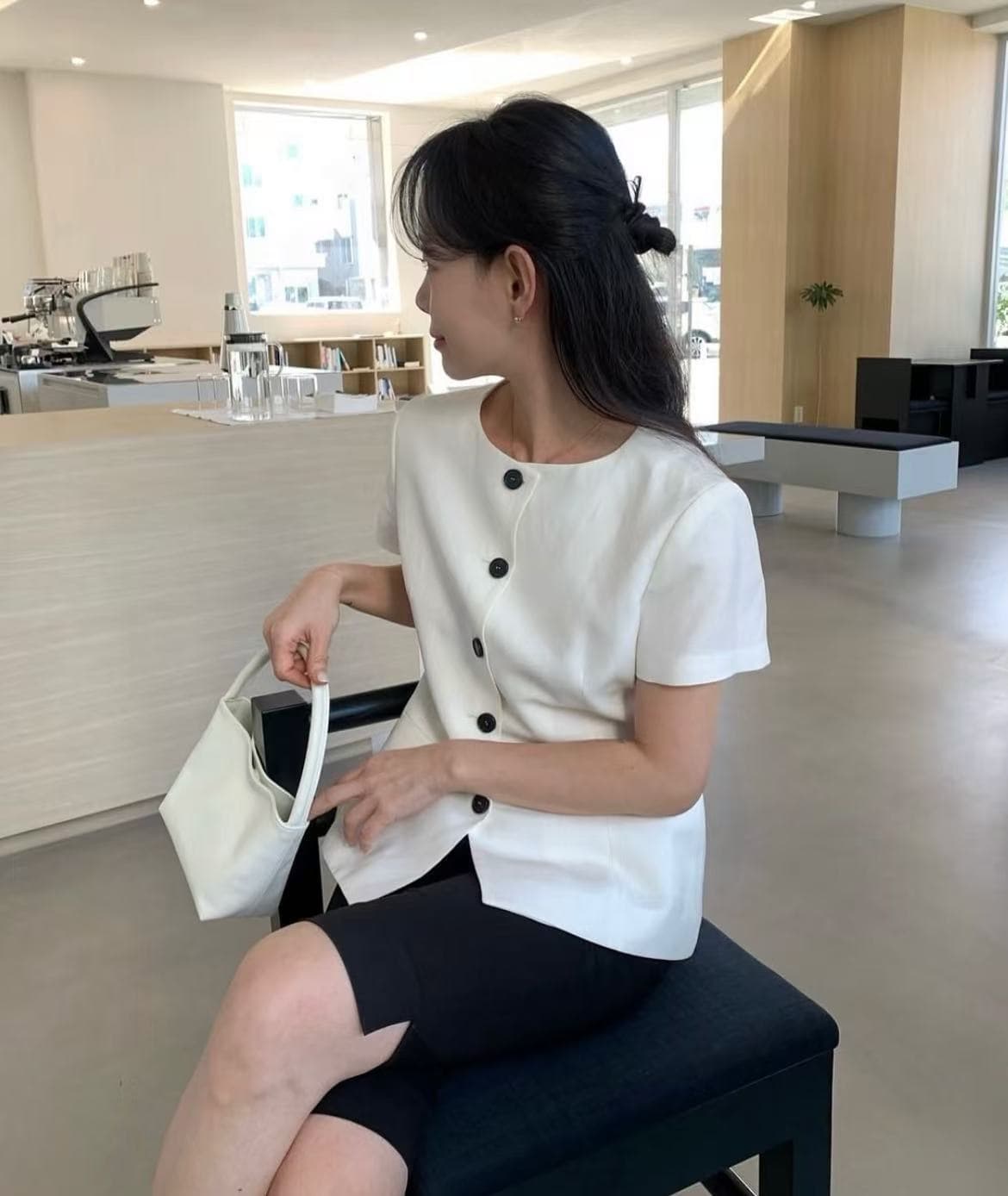 ins 보 주님 섹션 한 부서 품격 우아함 빛 요리 한 바람 일상 다용도 미니멀리즘 라운드 넥 반팔 맨위 상세 이미지 19