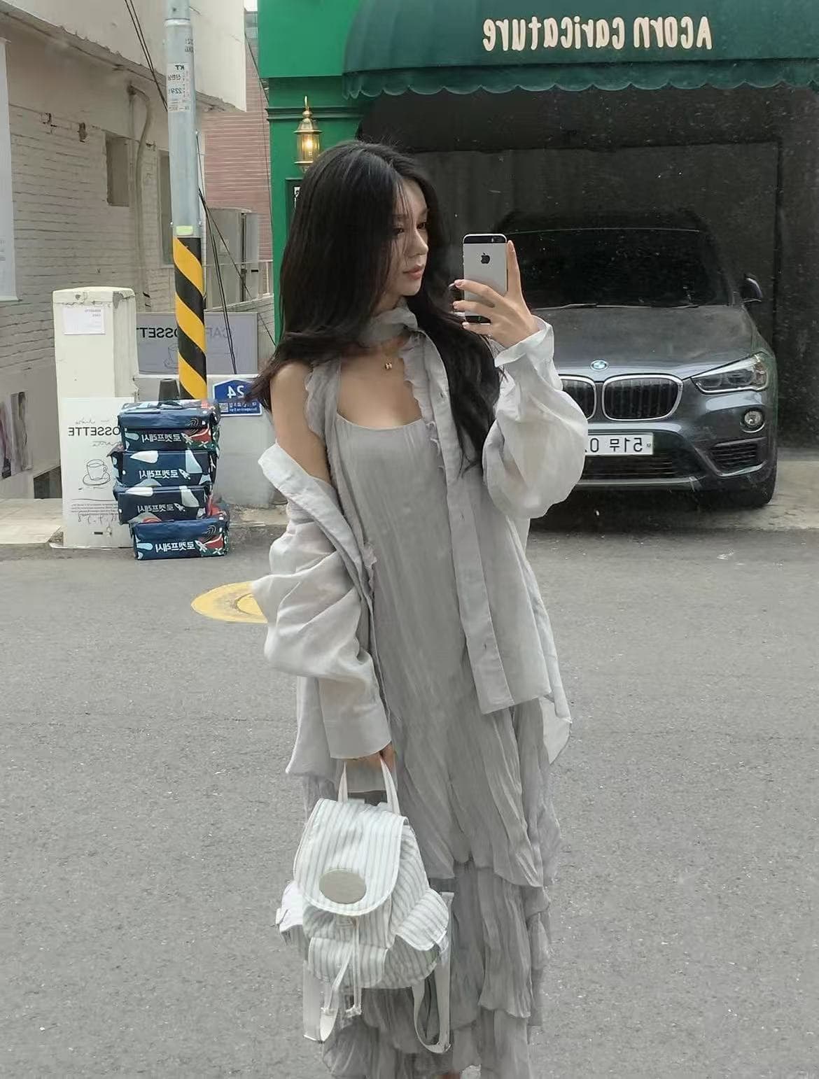 ins 보 주님 섹션 한 부서 품격 층 프릴 불규칙 우아함 품격 슬립 드레스 상세 이미지 5