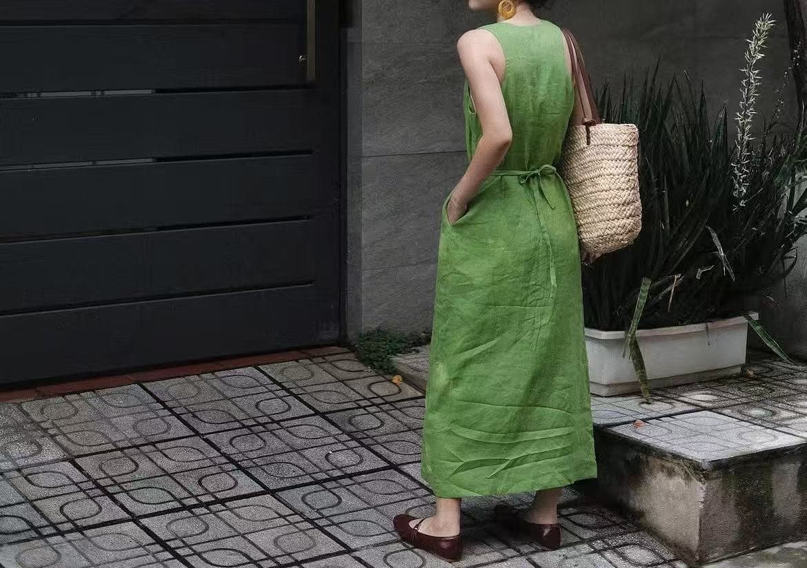 프랑스식 레트로 품격 그는 벤 바람 미니멀리즘 우아함 싱글 줄 버튼 느긋한 바람 차가운 센스 민소매 드레스 상세 이미지 11