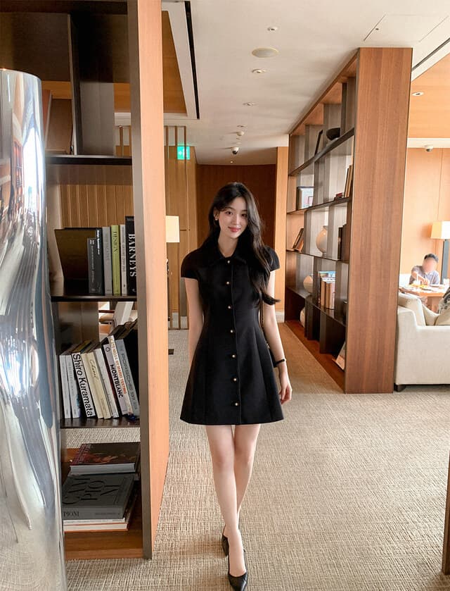 크기 있음 업데이트 한 부서 품격 우아함 작은 샤넬 스타일 폴로 칼라 허리 수축 슬림해 보이는 작은 검은 드레스 일상 다용도 드레스 상세 이미지 12