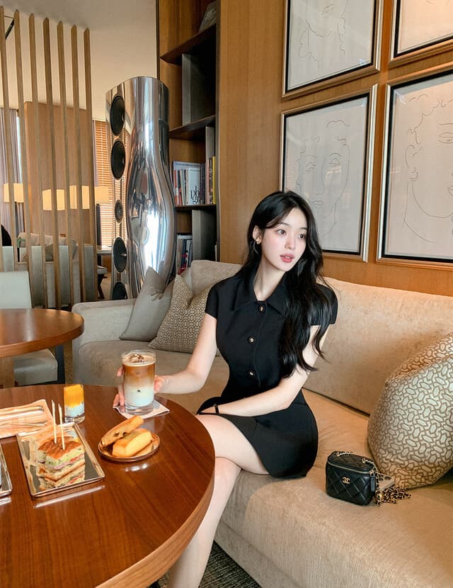 크기 있음 업데이트 한 부서 품격 우아함 작은 샤넬 스타일 폴로 칼라 허리 수축 슬림해 보이는 작은 검은 드레스 일상 다용도 드레스 상세 이미지 17