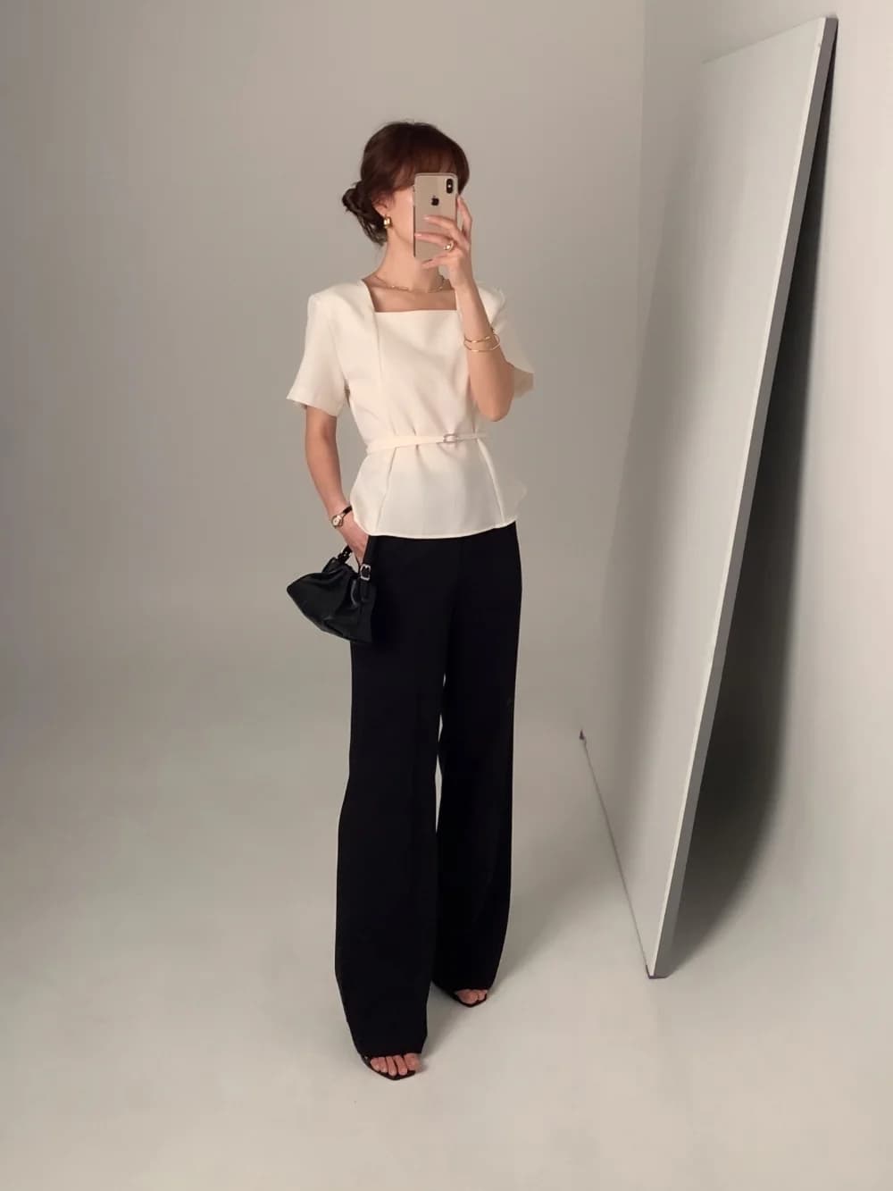 크기 있음 업데이트 캐주얼 품격 작은 샤넬 스타일 광장 칼라 허리 수축 와이드 소매 다용도 일상 출퇴근 반팔 맨위 상세 이미지 12