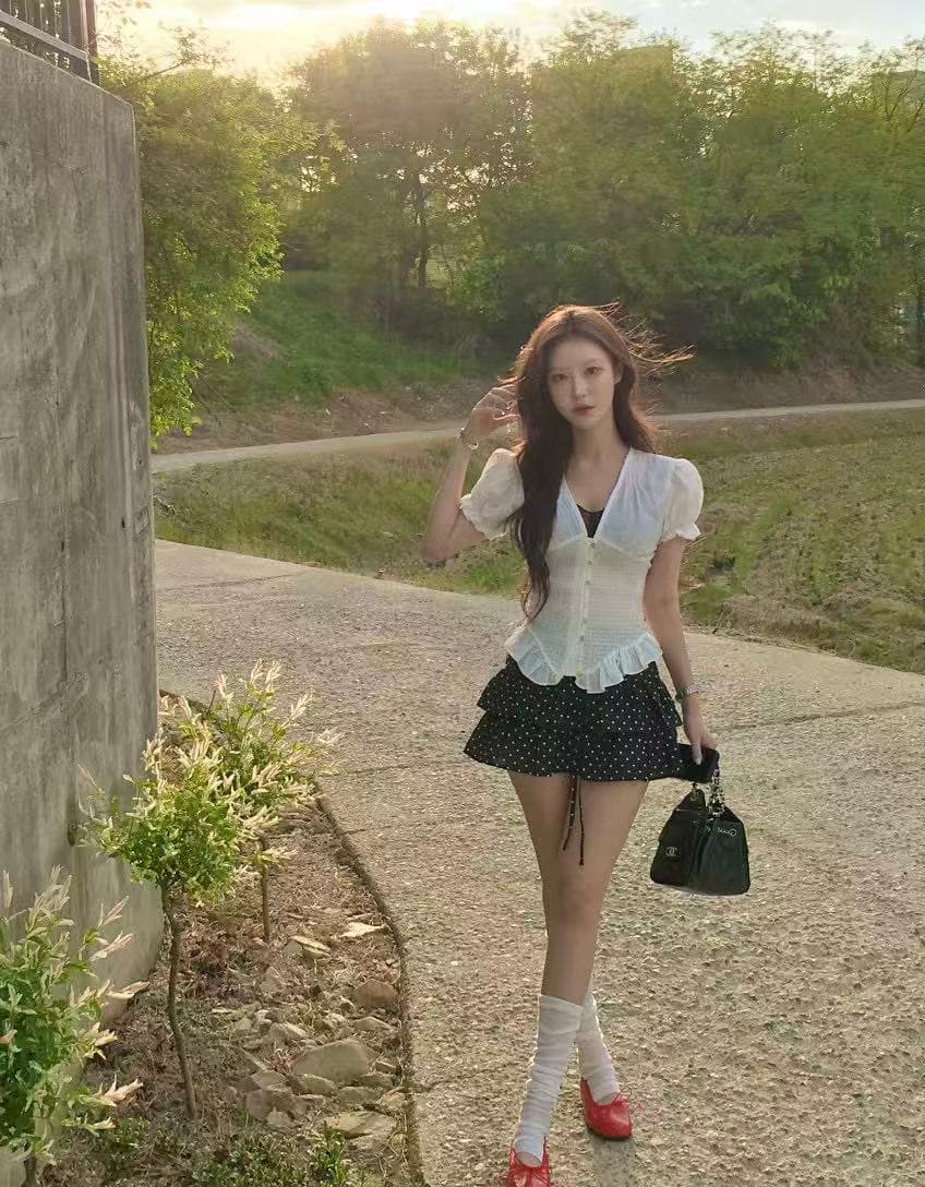 한국 chic 프랑스식 품격 우아함 허리 수축 디자인 슬림해 보이는 셔츠 맨위 상세 이미지 19