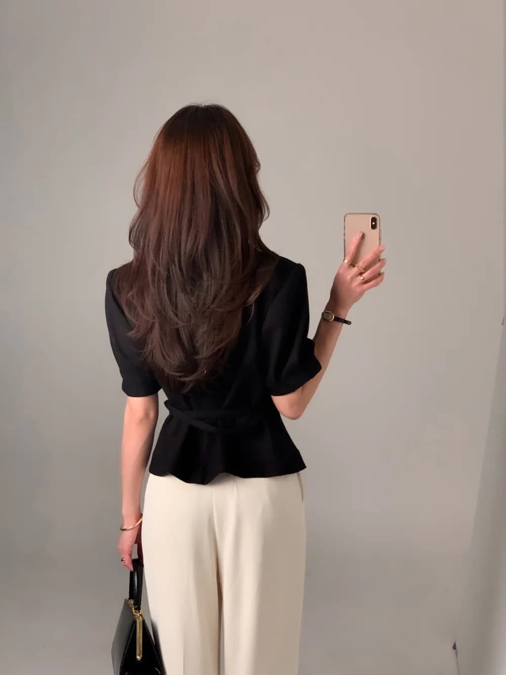 크기 있음 업데이트 프랑스식 품격 레트로 우아함 정장 칼라 싱글 줄 버튼 레이스업 허리 수축 출퇴근 맨위 상세 이미지 12