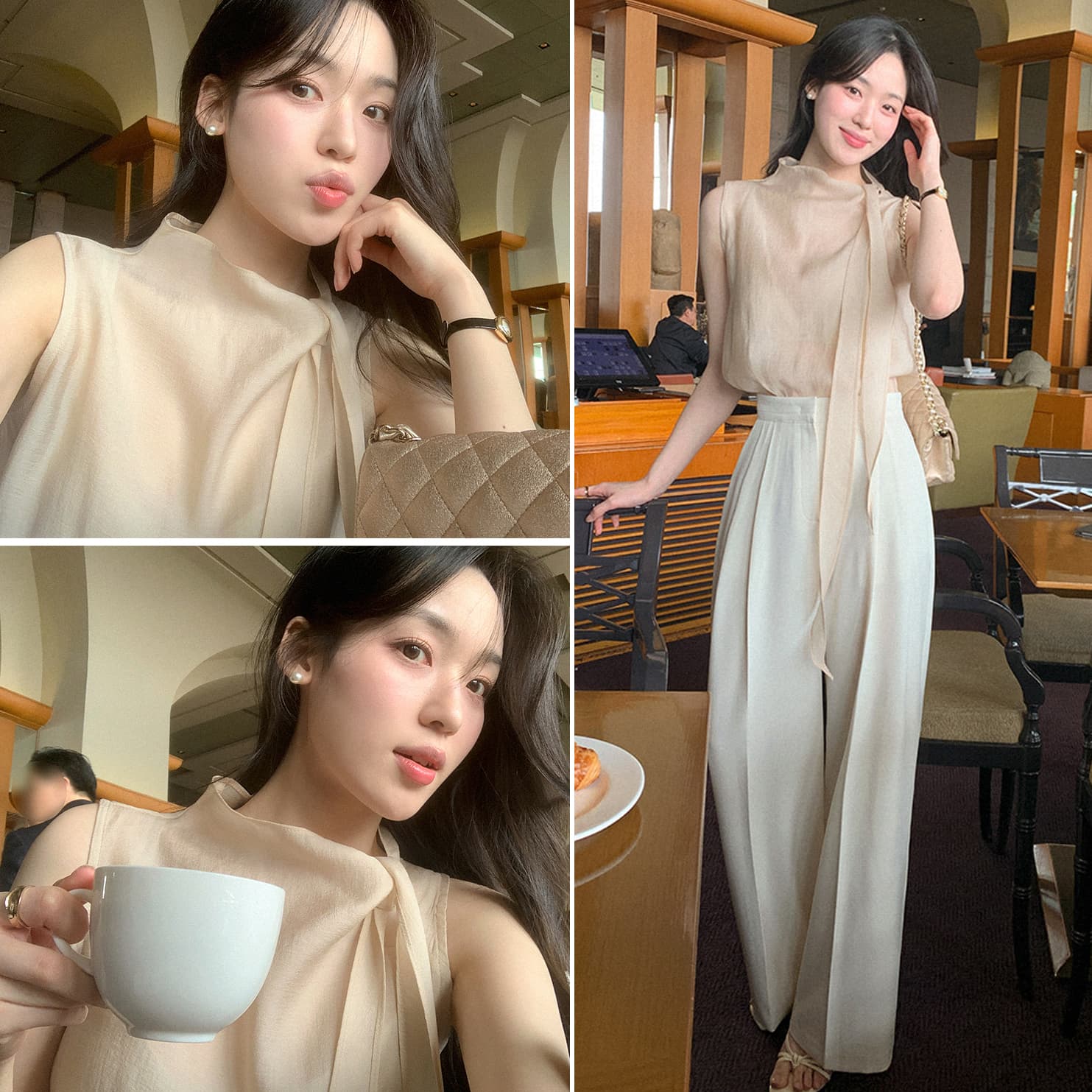 크기 있음 업데이트 한 부서 반하이넥 리본 디자인 센스 조끼 셔츠 우아함 품격 얇은 스타일 쉬폰 톱