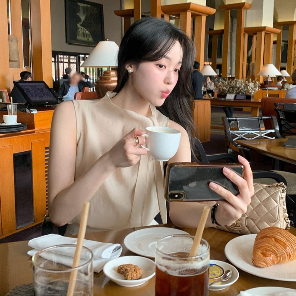 크기 있음 업데이트 한 부서 반하이넥 리본 디자인 센스 조끼 셔츠 우아함 품격 얇은 스타일 쉬폰 톱 이미지 4