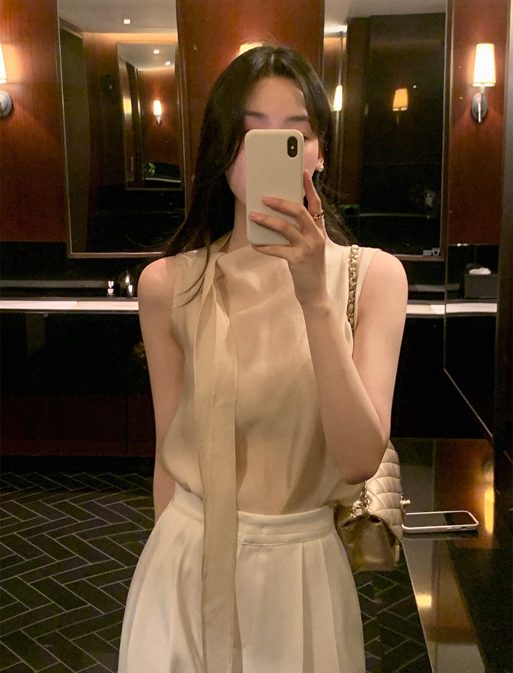 크기 있음 업데이트 한 부서 반하이넥 리본 디자인 센스 조끼 셔츠 우아함 품격 얇은 스타일 쉬폰 톱 상세 이미지 10