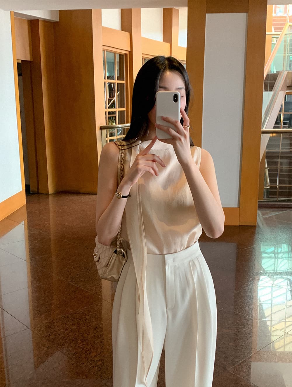 크기 있음 업데이트 한 부서 반하이넥 리본 디자인 센스 조끼 셔츠 우아함 품격 얇은 스타일 쉬폰 톱 상세 이미지 12