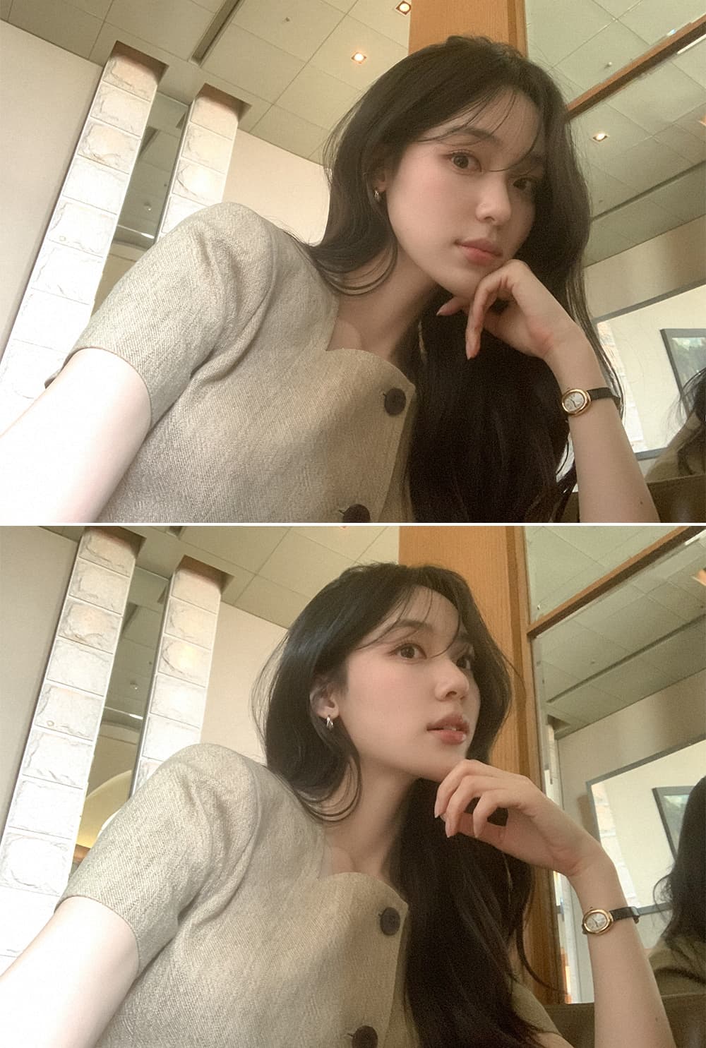 크기 있음 업데이트 한 부서 레트로 품격 작은 샤넬 스타일 광장 칼라 허리 수축 슬림해 보이는 반팔 우아함 다용도 출퇴근 재킷 상세 이미지 1