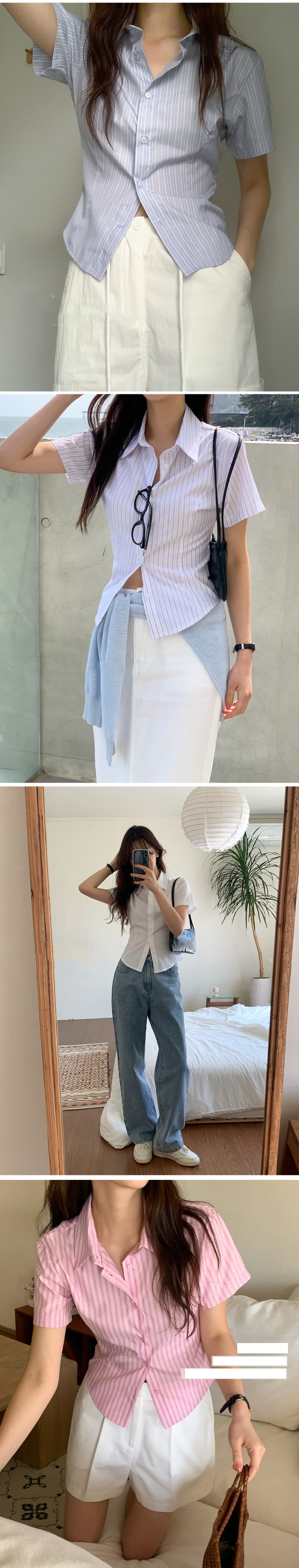 한 부서 미니멀리즘 허리 수축 폴로 칼라 일상 얼마 요? 다용도 스트라이프 인터넷 색상 출퇴근 다용도 셔츠 맨위 상세 이미지 4