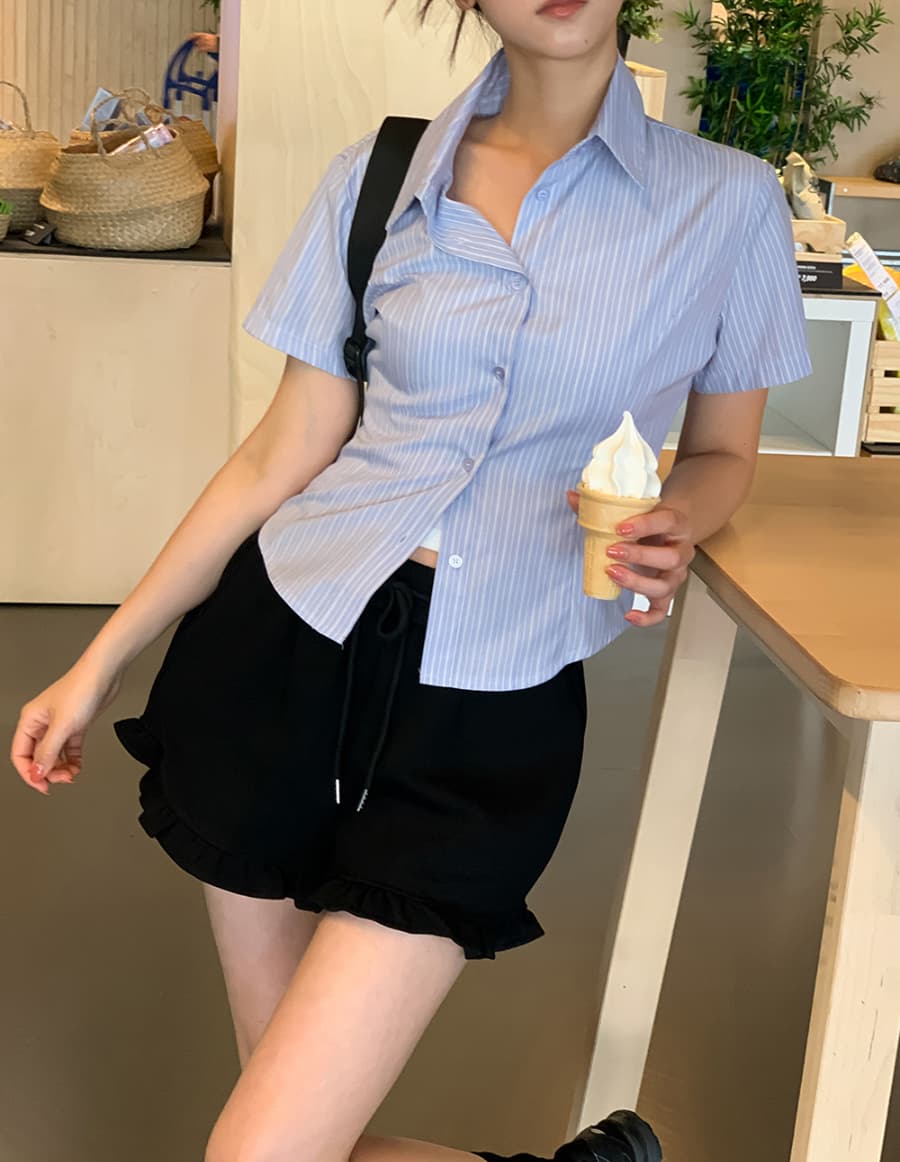 한 부서 미니멀리즘 허리 수축 폴로 칼라 일상 얼마 요? 다용도 스트라이프 인터넷 색상 출퇴근 다용도 셔츠 맨위 상세 이미지 6