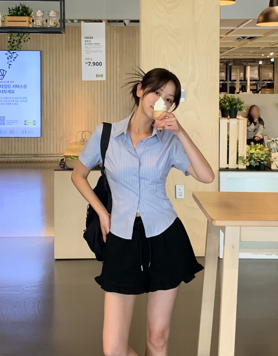 한 부서 미니멀리즘 허리 수축 폴로 칼라 일상 얼마 요? 다용도 스트라이프 인터넷 색상 출퇴근 다용도 셔츠 맨위 상세 이미지 11