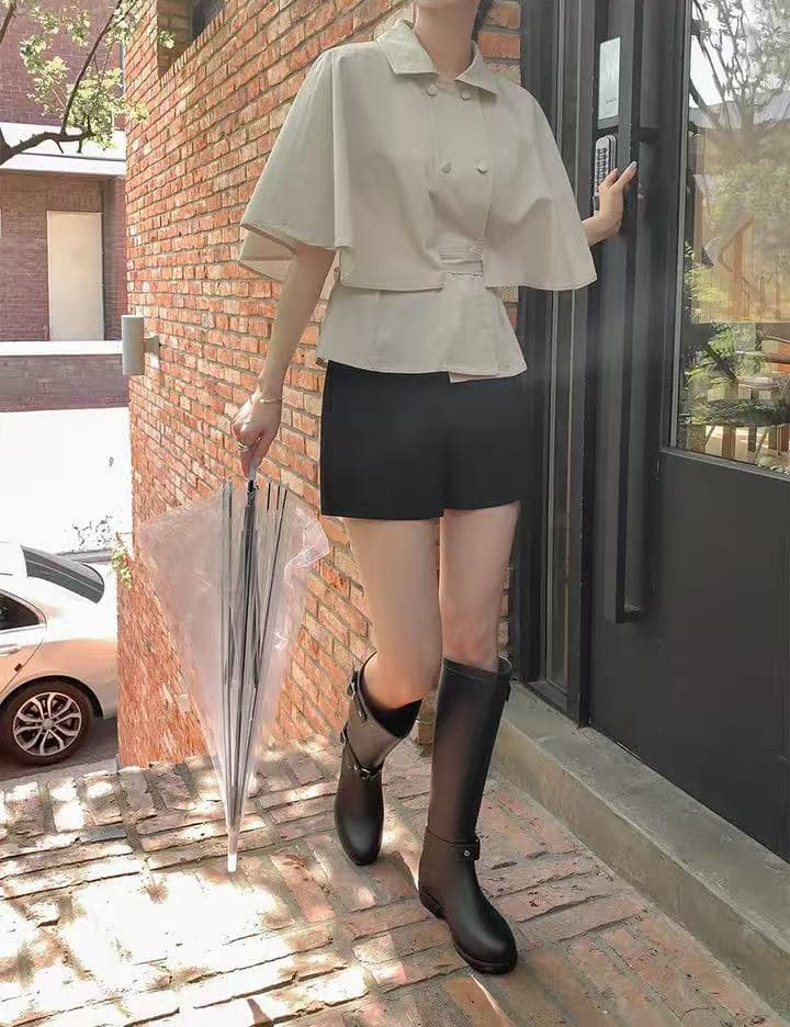 한 부서 품격 우아함 망토 디자인 언더 랙 레이스업 허리 수축 표지 고기 슬림해 보이는 셔츠 맨위 여성 상세 이미지 14