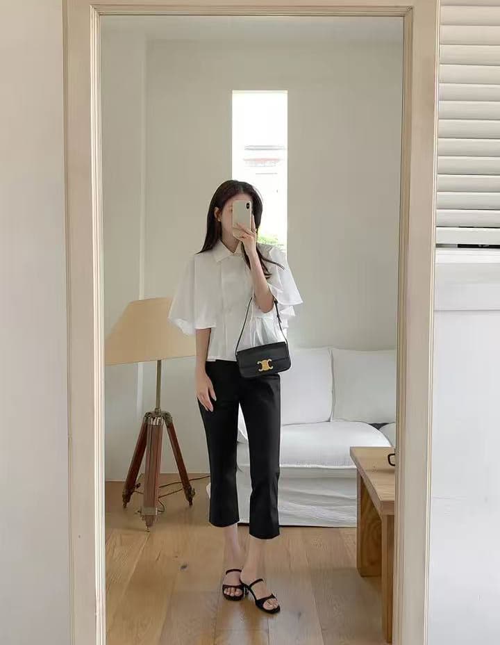 한 부서 품격 우아함 망토 디자인 언더 랙 레이스업 허리 수축 표지 고기 슬림해 보이는 셔츠 맨위 여성 상세 이미지 24