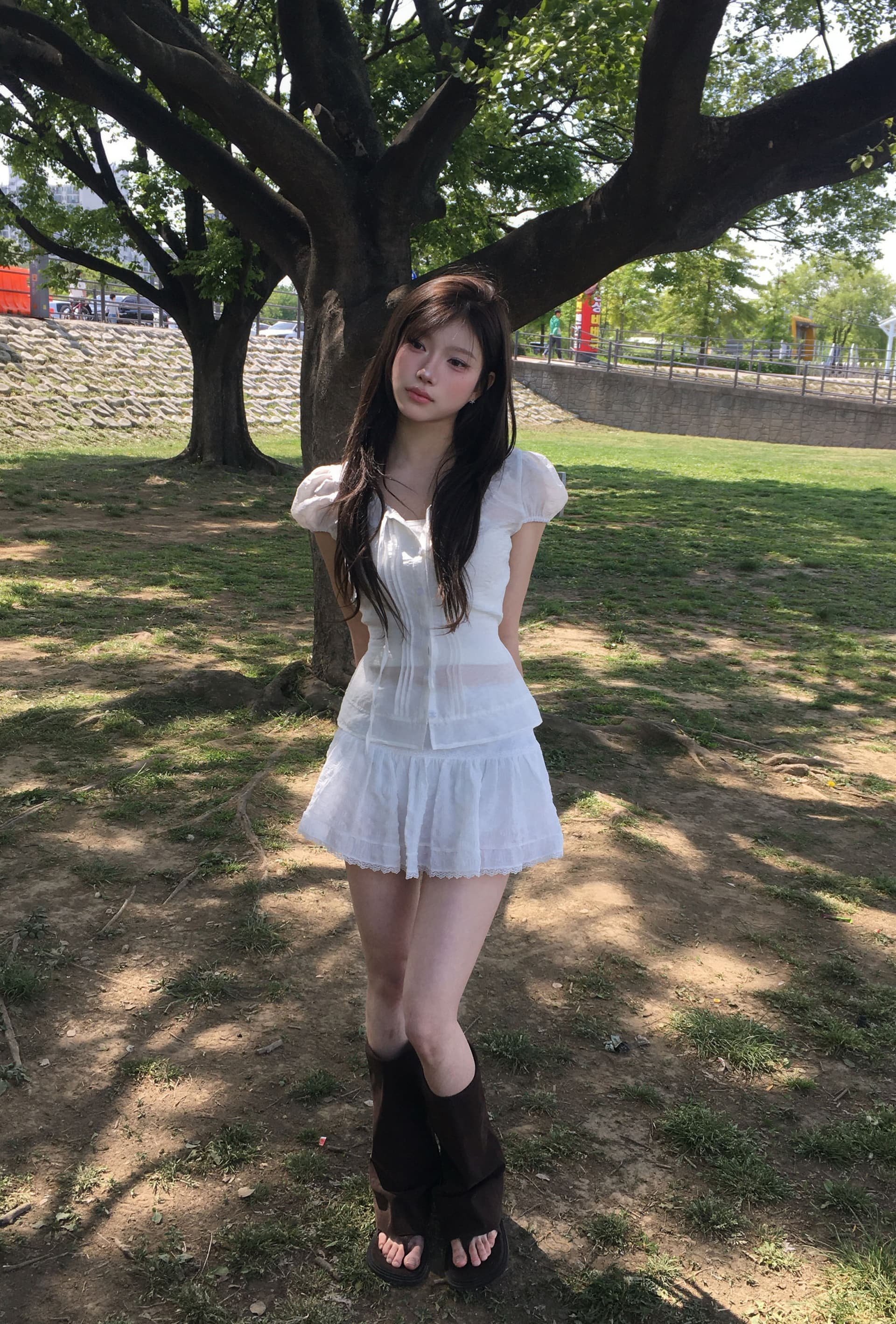 크기 있음 업데이트 한 부서 달콤함 품격 나비 넥타이 플리츠 마이크로 ~을 통해 연령 감소 슬림해 보이는 거품 소매 셔츠 상세 이미지 7