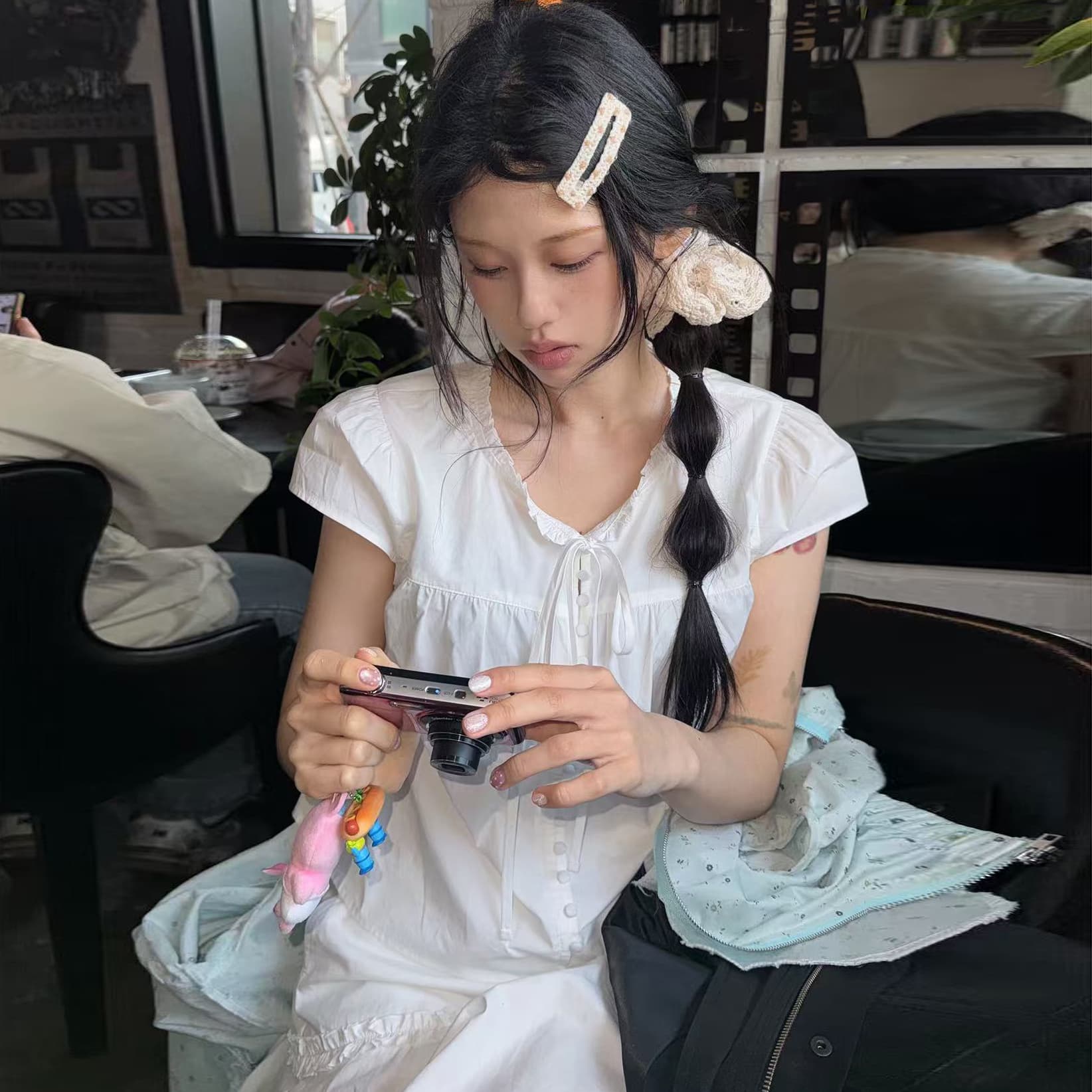 한 부서 부드러운 달콤함 연령 감소 프릴 싱글 줄 버튼 다용도 셔츠 불규칙 반신 스커트 세트 이미지 2