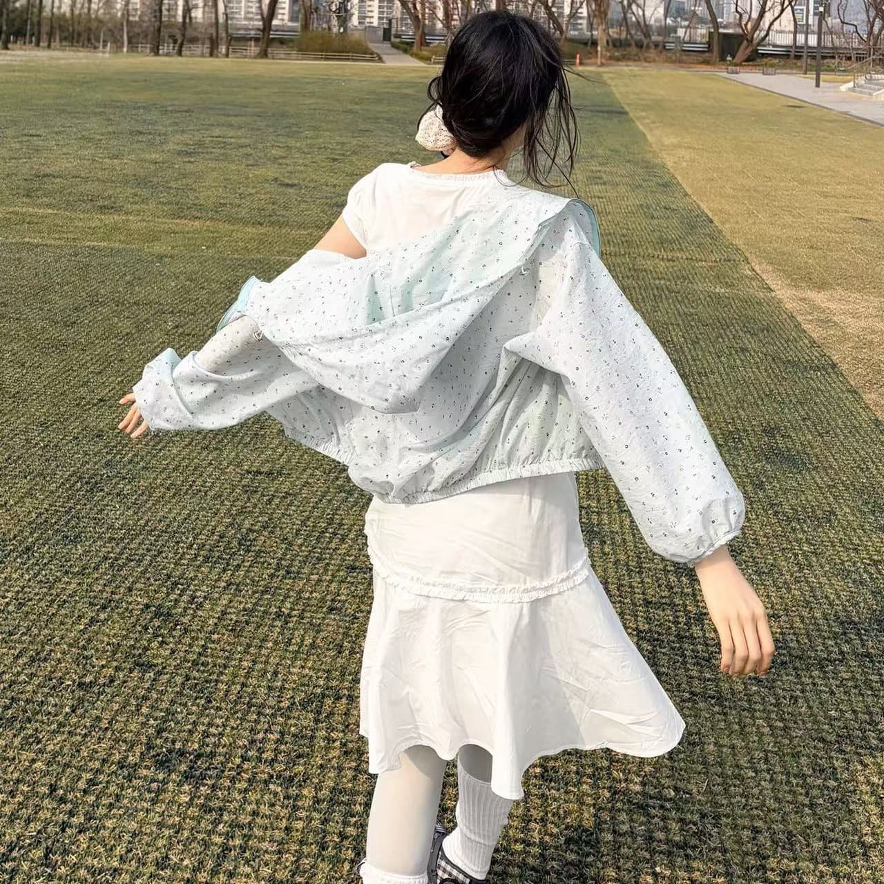 한 부서 부드러운 달콤함 연령 감소 프릴 싱글 줄 버튼 다용도 셔츠 불규칙 반신 스커트 세트 이미지 5