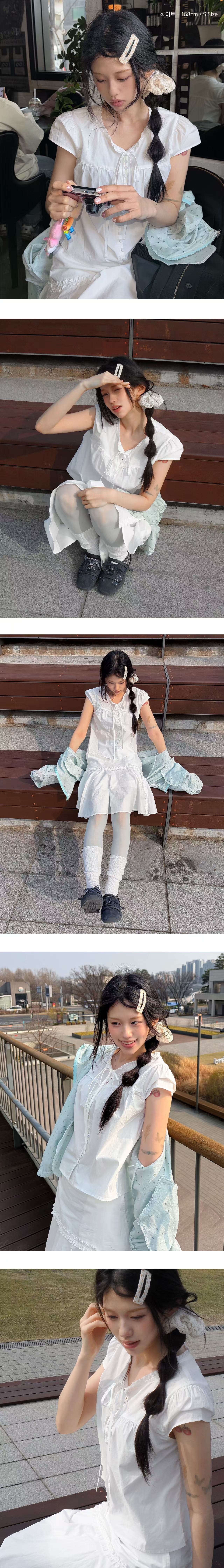 한 부서 부드러운 달콤함 연령 감소 프릴 싱글 줄 버튼 다용도 셔츠 불규칙 반신 스커트 세트 상세 이미지 4