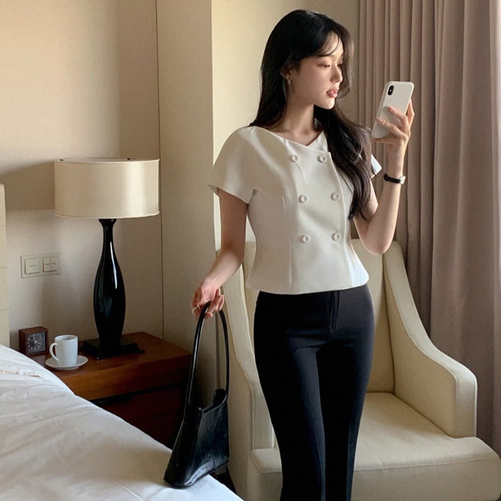 크기 있음 업데이트 한 부서 레트로 품격 작은 샤넬 스타일 허리 수축 슬림해 보이는 반팔 우아함 다용도 출퇴근 짧은 외투 이미지 2